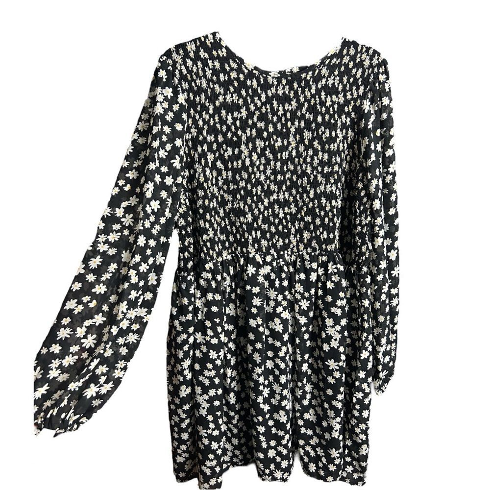 ASOS Black Daisy Babydoll long sleeve dress Size 14